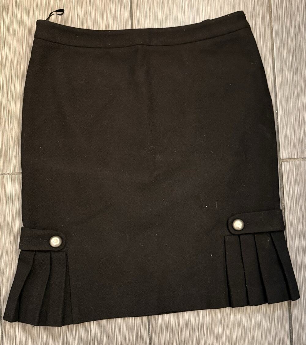 Vintage Banana Republic Black Wool Midi Pencil Skirt Women’s 14 Pleated Detail